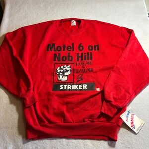 Jerzees Vintage 90s Motel 6 Nob Hill Strike Sweatshirt Red XL ILGWU Union